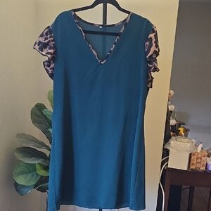 Green Dress with Leopard Print Sleeves
